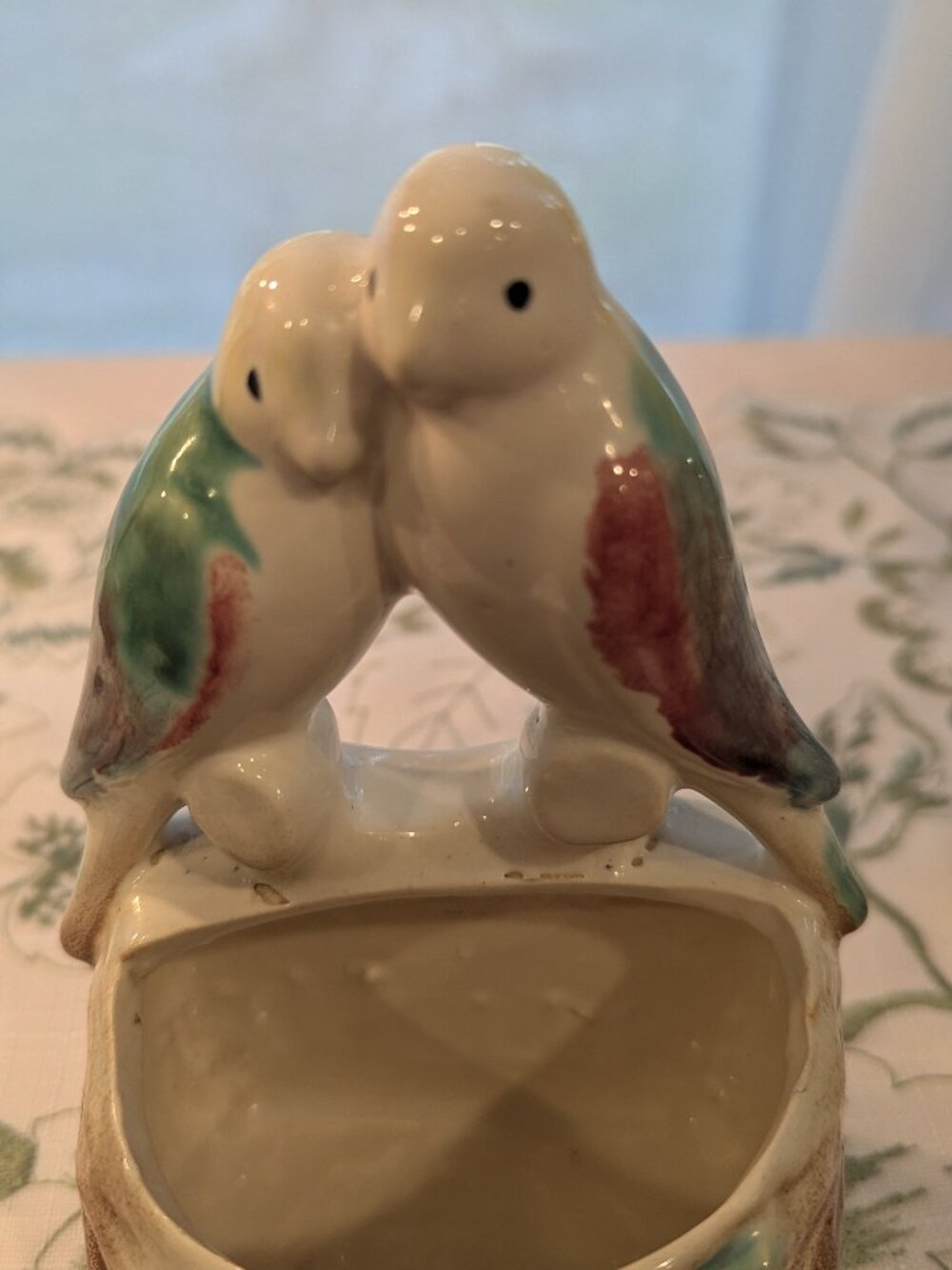 Vintage Morton Pottery Turquoise and Red  Parakeet Lovebirds Planter